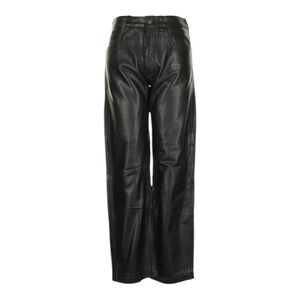 Genuine Leather Ankle Pants 31 Black Straight High Rise Button Fly Echtes Leder